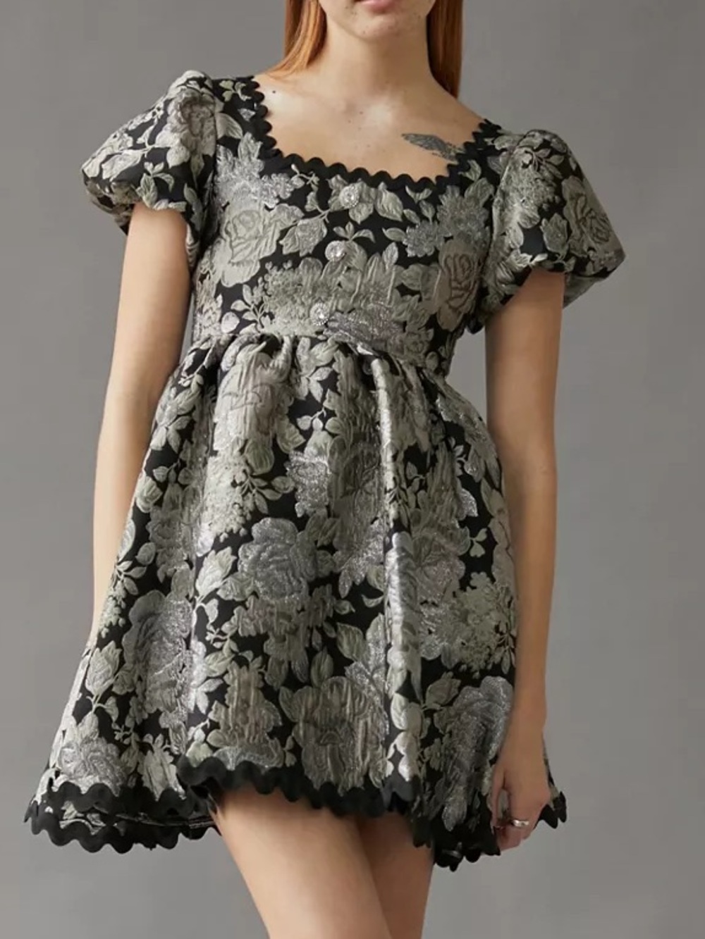 Sister Jane Spiral Jacquard Black Silver Metallic Glam Party Mini Dress Medium